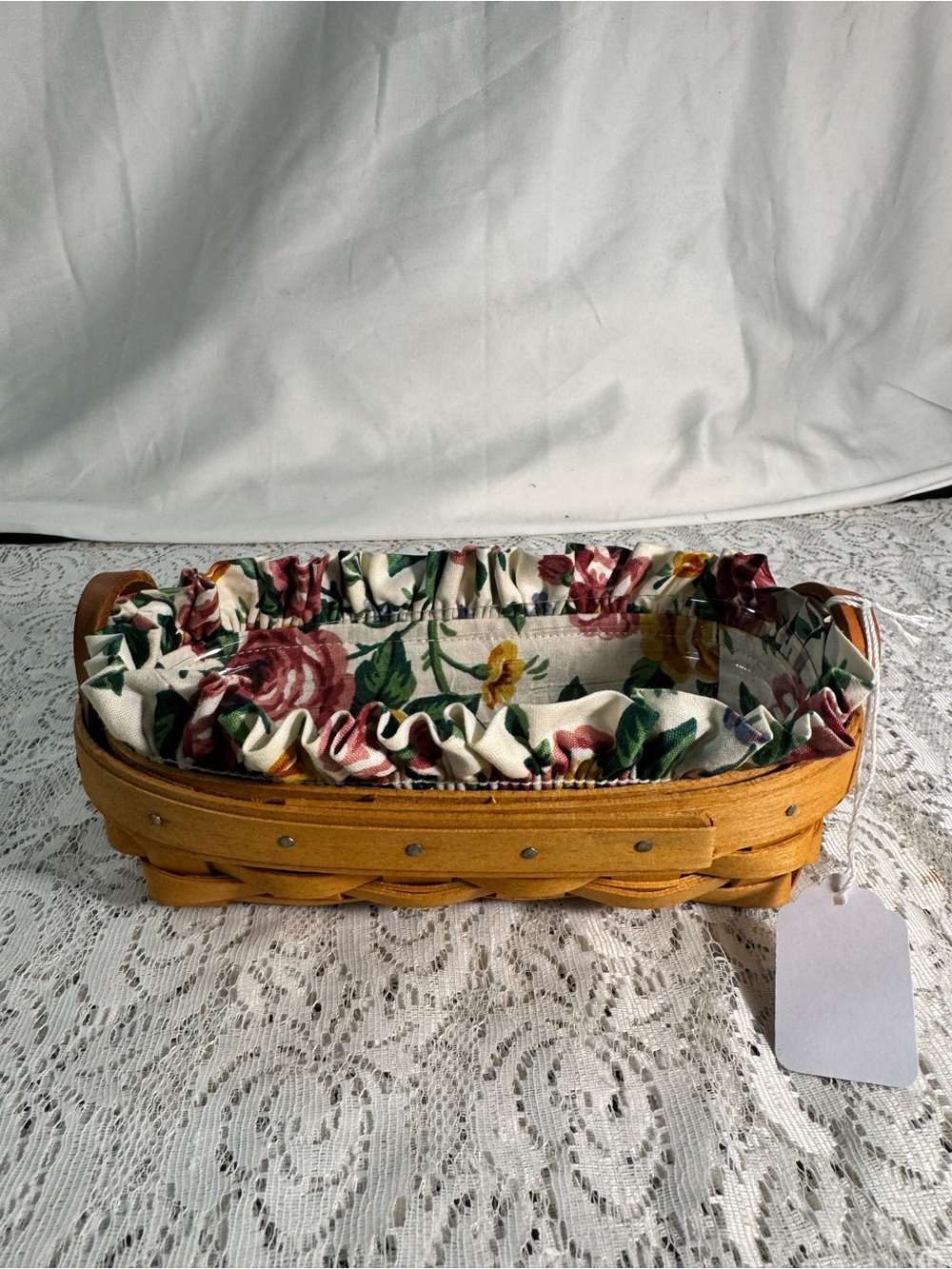 Longaberger 1996 Lavender Booking Basket Combo w Garden Liner and Protector